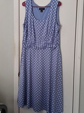 Perceptions Woman Dress Polka Dot Blue White Scoop Neck Stretch Sleeveless 1X